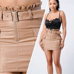 Privy | Belted Paper Bag Faux Leather Mini Skirt